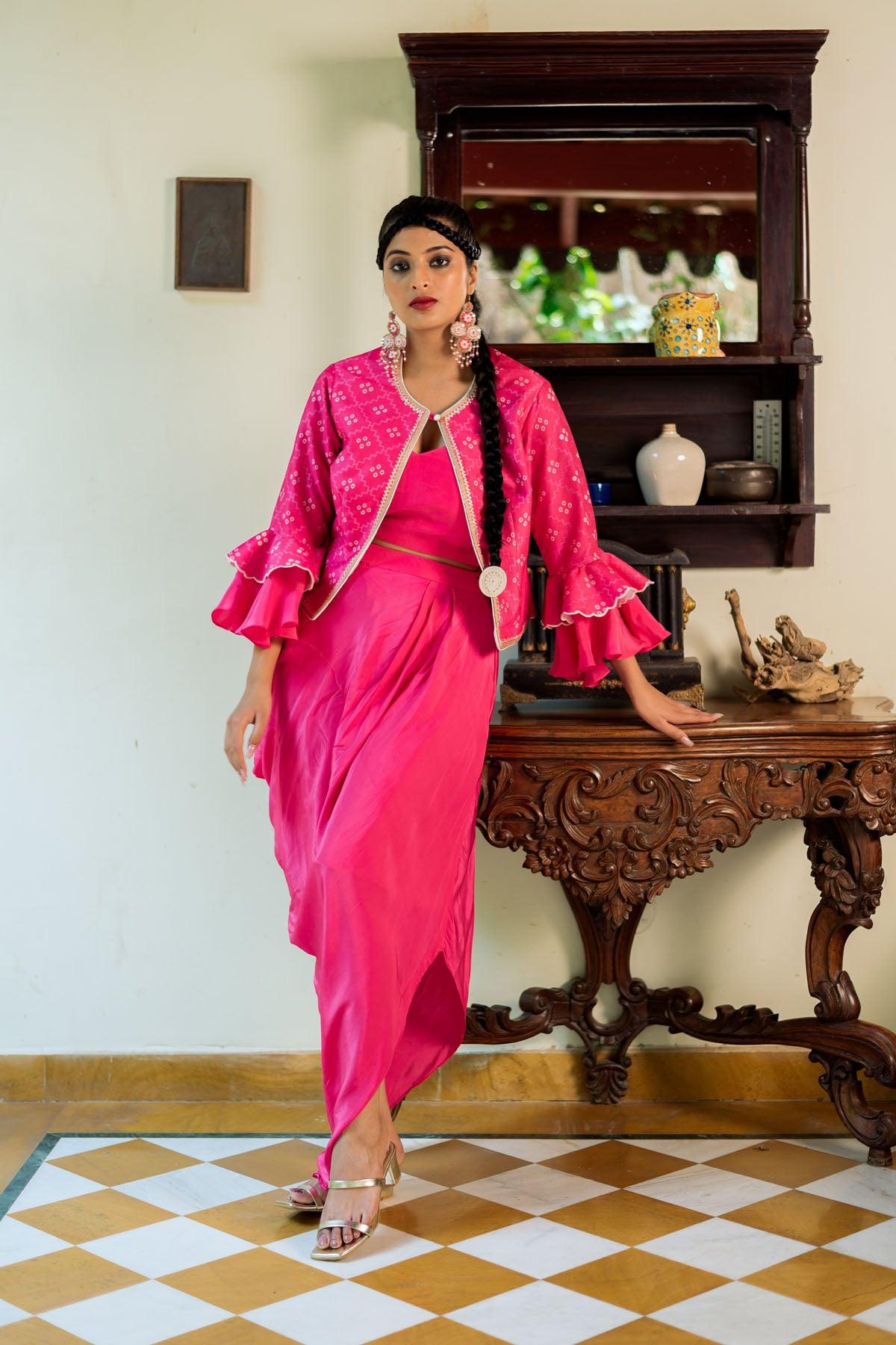 Buy Scakhi Rose Gold High-Slit Anarkali Kurta With Voile Slip And Chiffon  Dupatta (Set Of 2) online